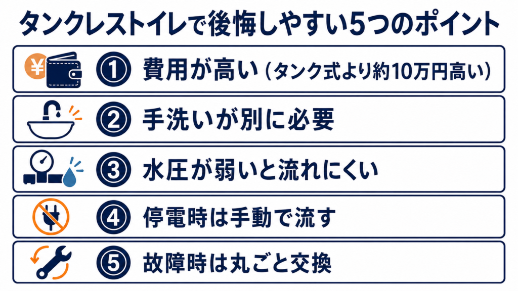 タンクレストイレで後悔しやすいポイントの早見表