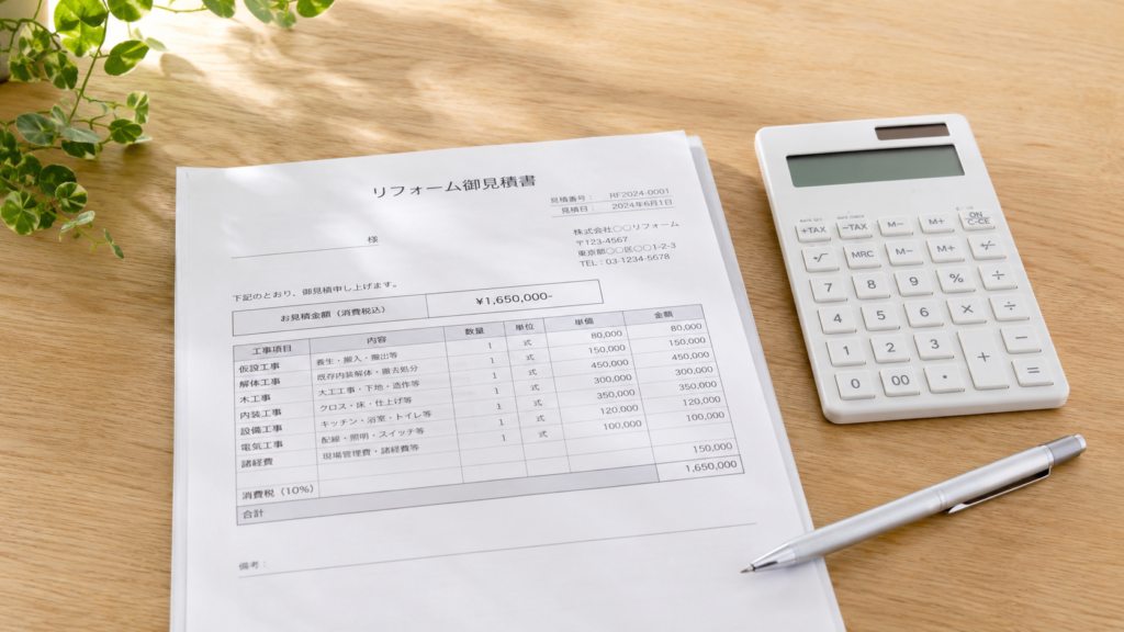 リフォームの見積書と電卓