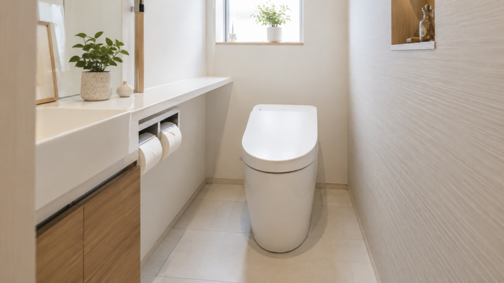 タンクレストイレのある清潔なトイレ空間