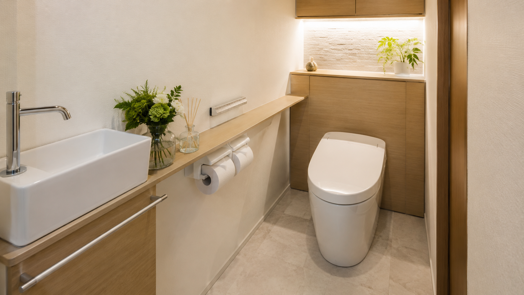 タンクレストイレのある清潔なトイレ空間