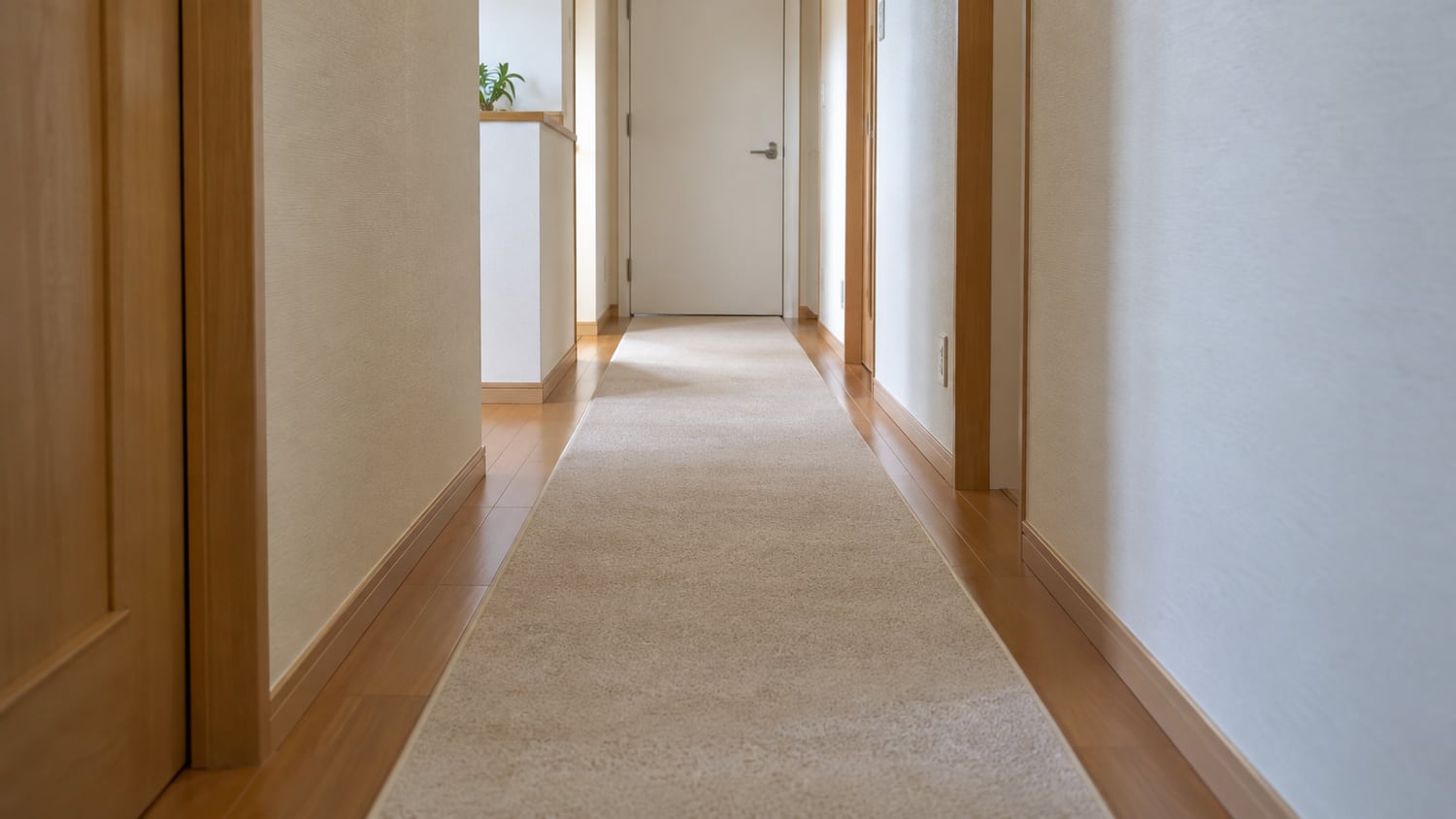 一戸建ての廊下に敷いた、滑り止め付きの細長いマット
