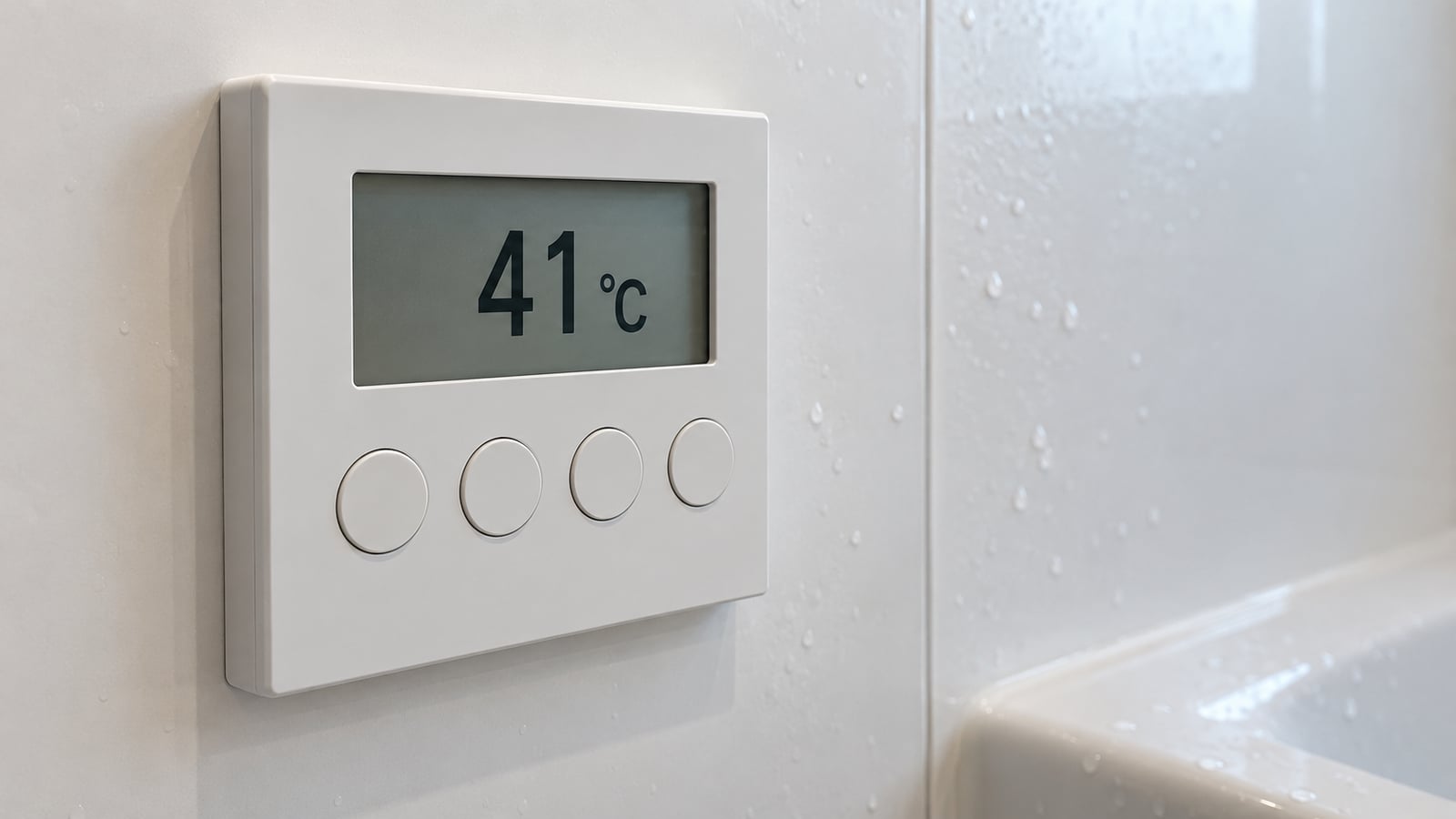 浴室の壁に付いた給湯器のリモコンで、湯温を41℃に設定した様子